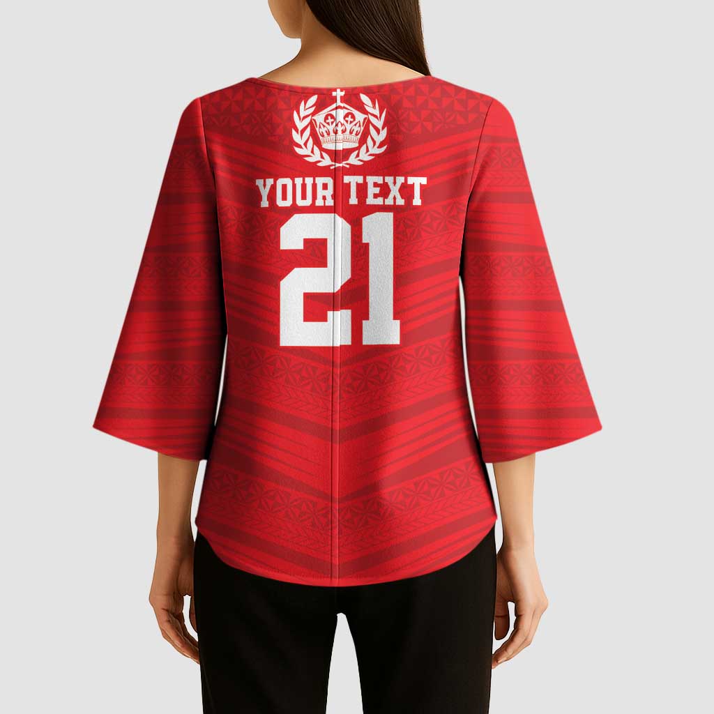 Custom Mate Ma'a Tonga Heritage Kimono Sleeve Blouse Pacific Tribal Rugby Red Edition - Polynesian Pride