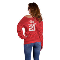 Custom Mate Ma'a Tonga Heritage Off Shoulder Sweater Pacific Tribal Rugby Red Edition - Polynesian Pride