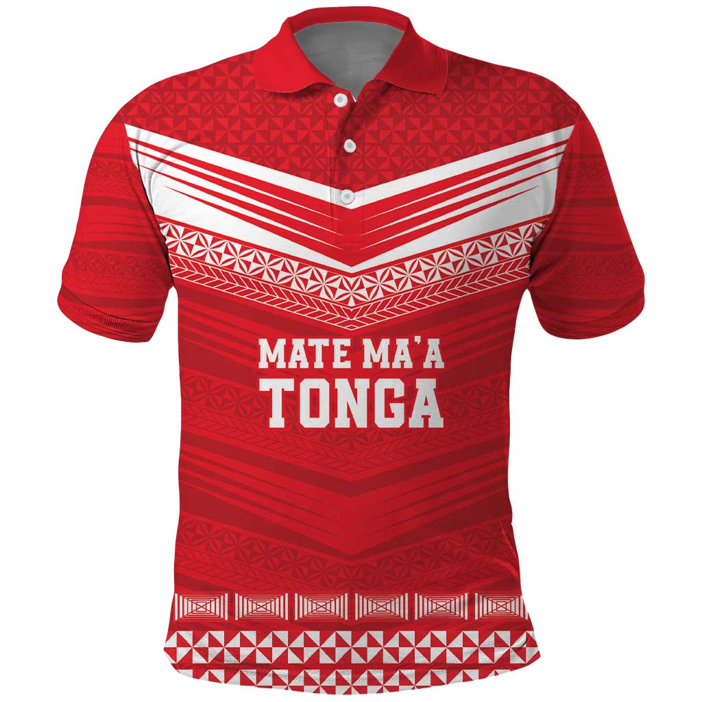 Custom Mate Ma'a Tonga Heritage Polo Shirt Pacific Tribal Rugby Red Edition - Polynesian Pride