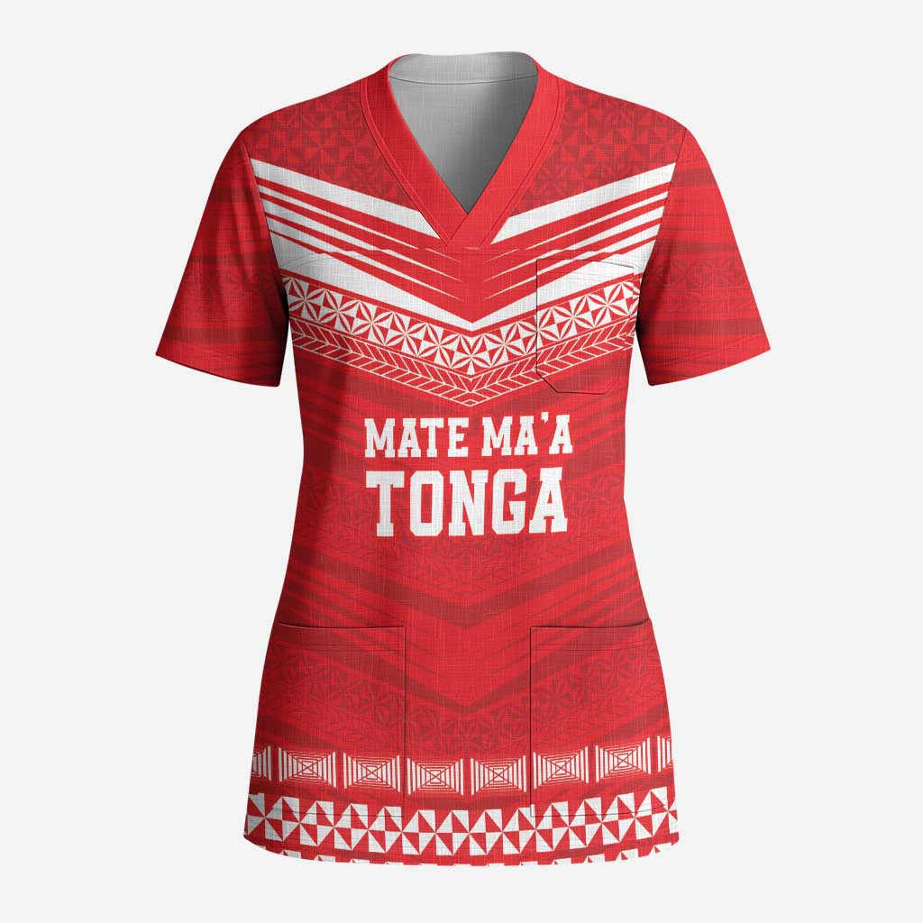 Custom Mate Ma'a Tonga Heritage Scrub Top Pacific Tribal Rugby Red Edition - Polynesian Pride