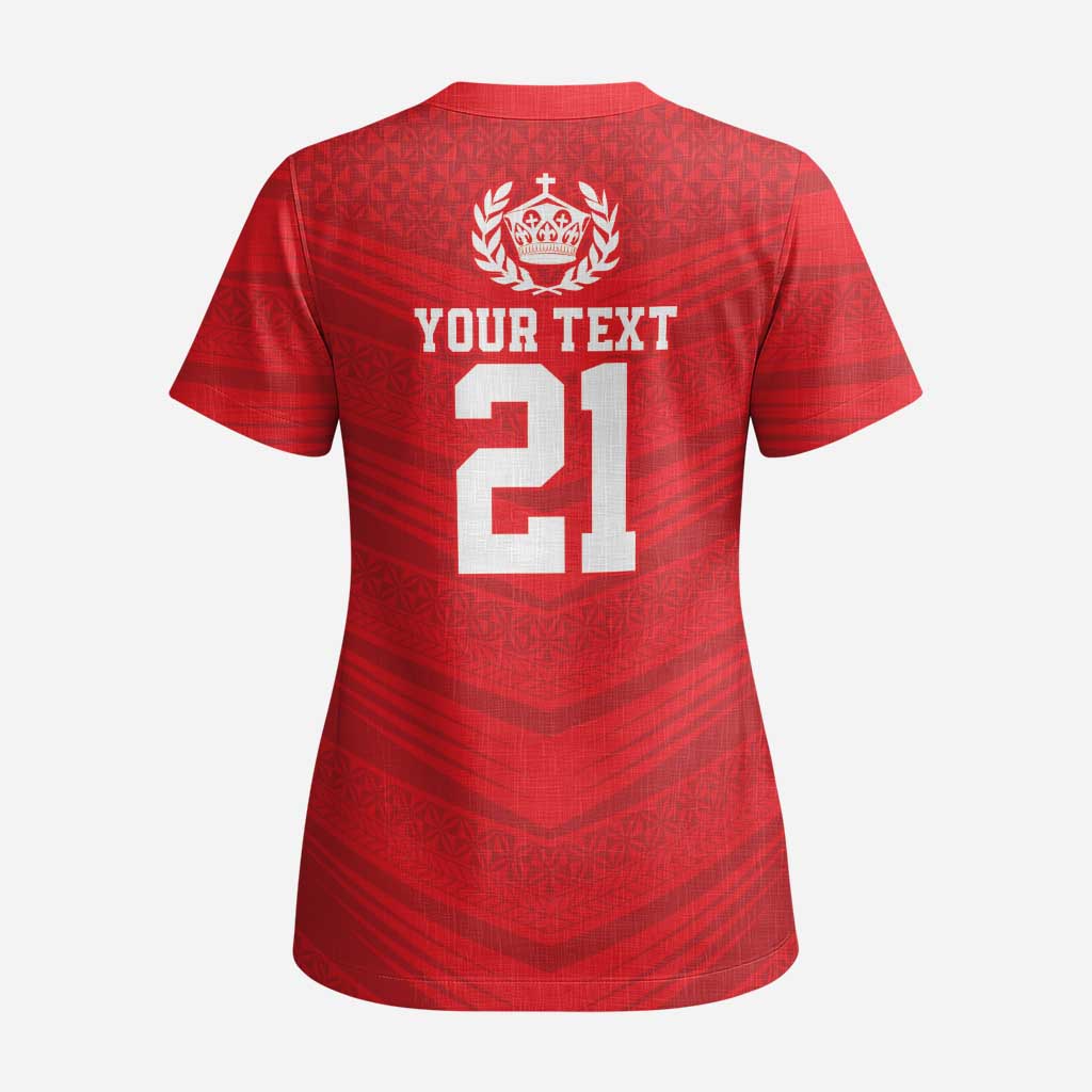 Custom Mate Ma'a Tonga Heritage Scrub Top Pacific Tribal Rugby Red Edition - Polynesian Pride