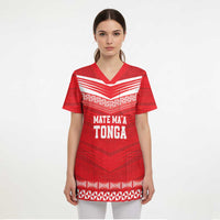 Custom Mate Ma'a Tonga Heritage Scrub Top Pacific Tribal Rugby Red Edition - Polynesian Pride