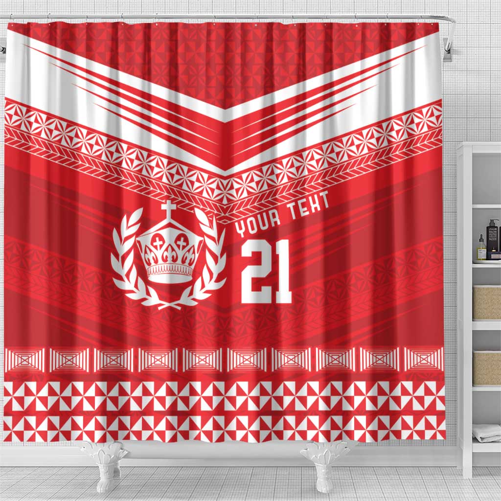 Custom Mate Ma'a Tonga Heritage Shower Curtain Pacific Tribal Rugby Red Edition - Polynesian Pride