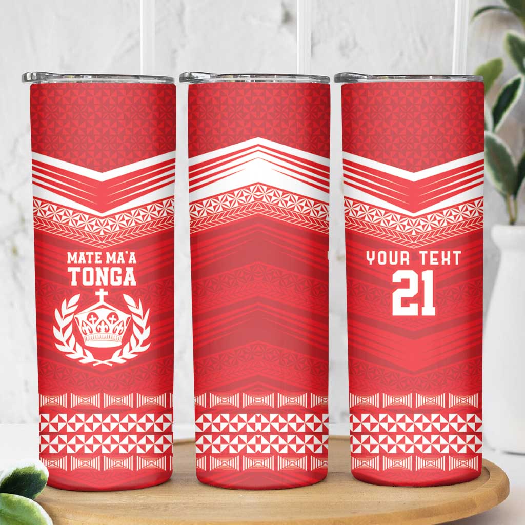 Custom Mate Ma'a Tonga Heritage Skinny Tumbler Pacific Tribal Rugby Red Edition - Polynesian Pride