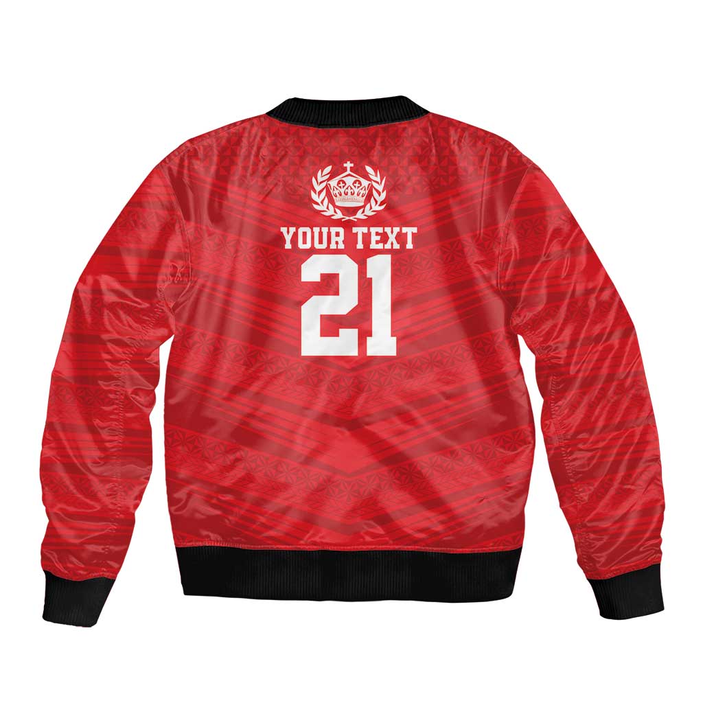 Custom Mate Ma'a Tonga Heritage Sleeve Zip Bomber Jacket Pacific Tribal Rugby Red Edition - Polynesian Pride