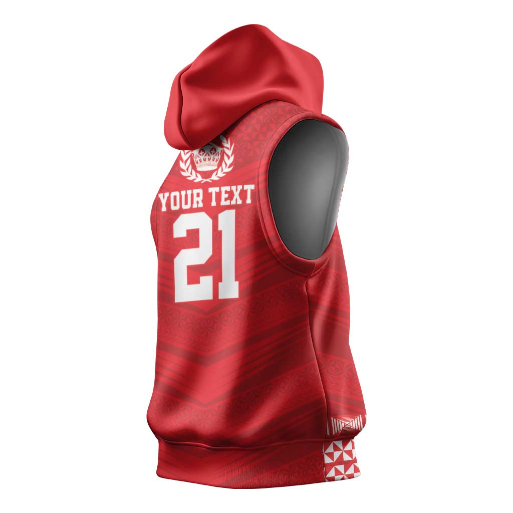 Custom Mate Ma'a Tonga Heritage Sleeveless Hoodie Pacific Tribal Rugby Red Edition - Polynesian Pride