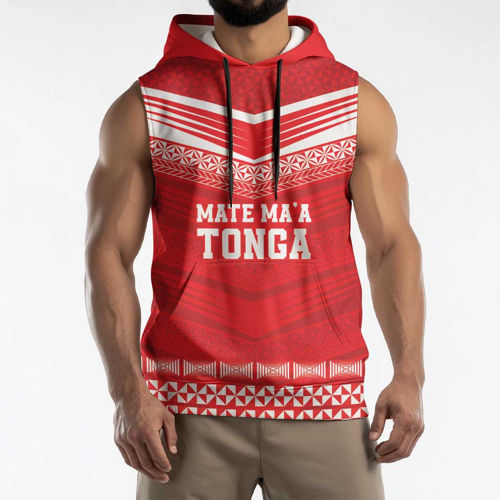 Custom Mate Ma'a Tonga Heritage Sleeveless Hoodie Pacific Tribal Rugby Red Edition - Polynesian Pride