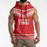Custom Mate Ma'a Tonga Heritage Sleeveless Hoodie Pacific Tribal Rugby Red Edition - Polynesian Pride