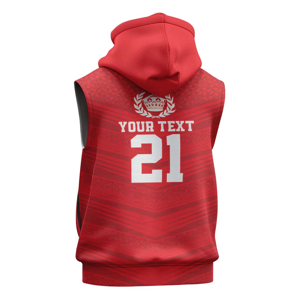 Custom Mate Ma'a Tonga Heritage Sleeveless Zip Hoodie Pacific Tribal Rugby Red Edition - Polynesian Pride