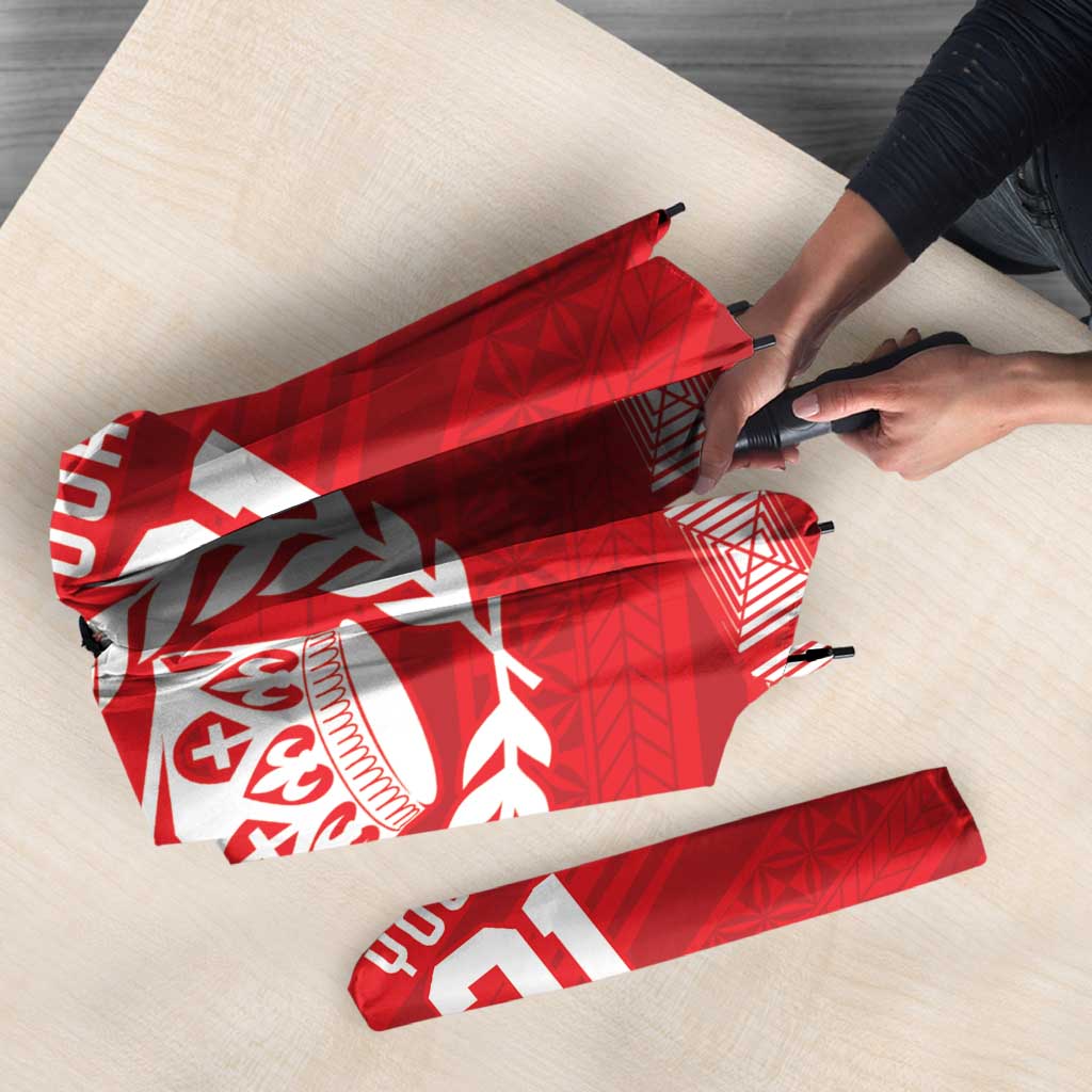 Custom Mate Ma'a Tonga Heritage Umbrella Pacific Tribal Rugby Red Edition - Polynesian Pride