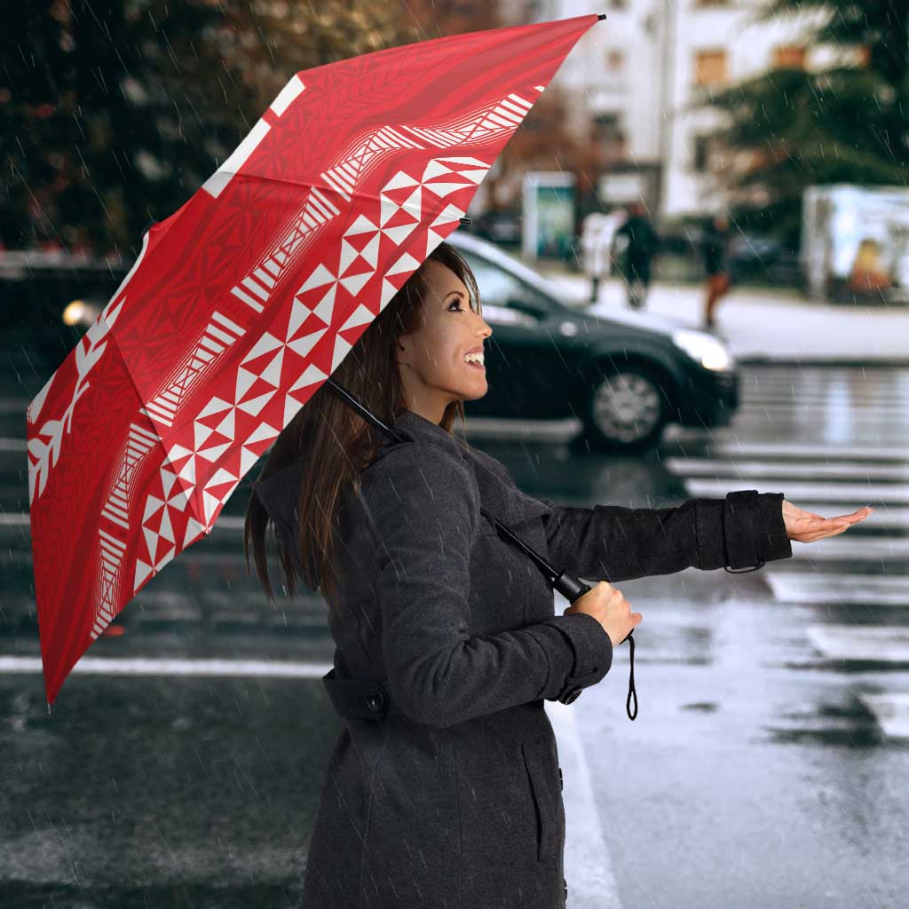 Custom Mate Ma'a Tonga Heritage Umbrella Pacific Tribal Rugby Red Edition - Polynesian Pride