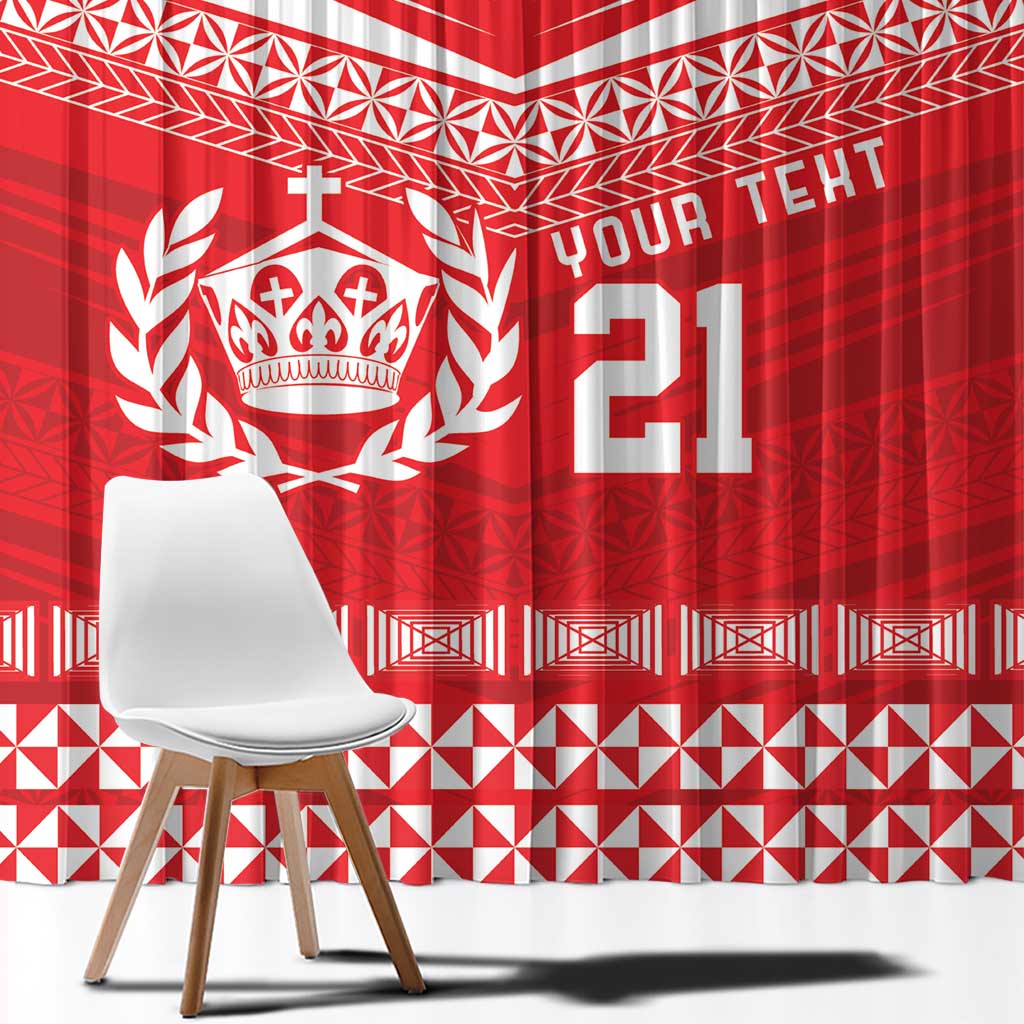 Custom Mate Ma'a Tonga Heritage Window Curtain Pacific Tribal Rugby Red Edition - Polynesian Pride