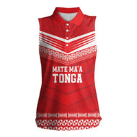 Custom Mate Ma'a Tonga Heritage Women Sleeveless Polo Shirt Pacific Tribal Rugby Red Edition - Polynesian Pride