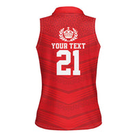 Custom Mate Ma'a Tonga Heritage Women Sleeveless Polo Shirt Pacific Tribal Rugby Red Edition - Polynesian Pride