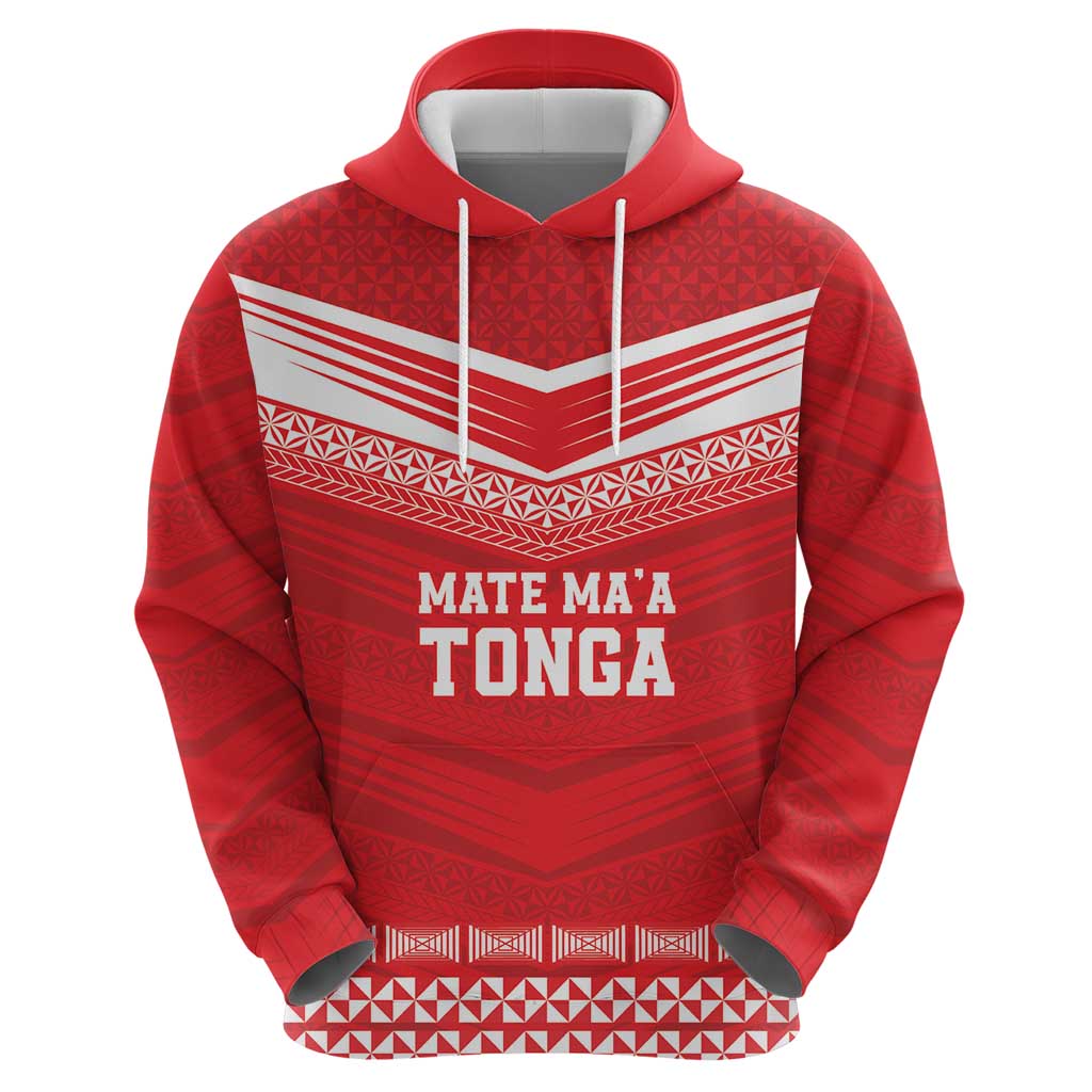 Custom Mate Ma'a Tonga Heritage Zip Hoodie Pacific Tribal Rugby Red Edition - Polynesian Pride
