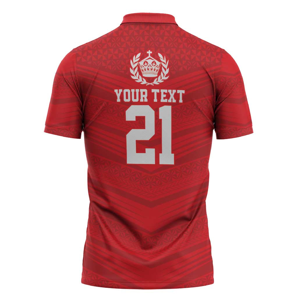 Custom Mate Ma'a Tonga Heritage Zipper Polo Shirt Pacific Tribal Rugby Red Edition - Polynesian Pride