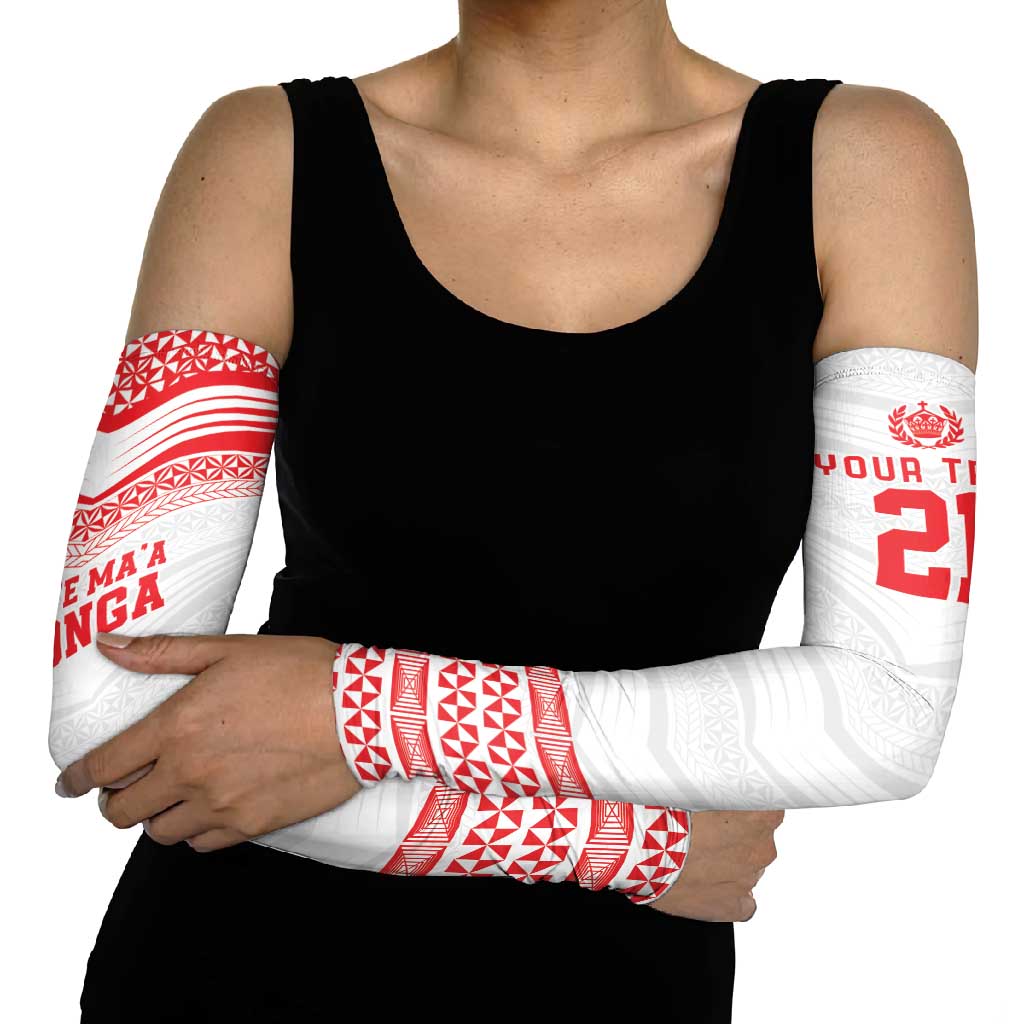 Custom Mate Ma'a Tonga Heritage Arm Sleeves Pacific Tribal Rugby White Edition - Polynesian Pride