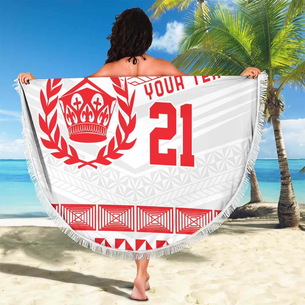 Custom Mate Ma'a Tonga Heritage Beach Blanket Pacific Tribal Rugby White Edition - Polynesian Pride