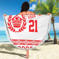 Custom Mate Ma'a Tonga Heritage Beach Blanket Pacific Tribal Rugby White Edition - Polynesian Pride
