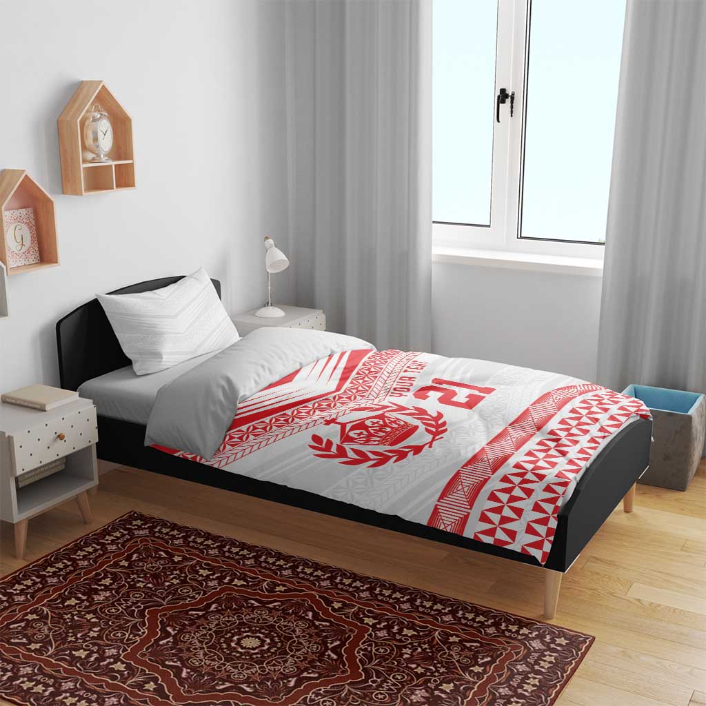 Custom Mate Ma'a Tonga Heritage Bedding Set Pacific Tribal Rugby White Edition - Polynesian Pride