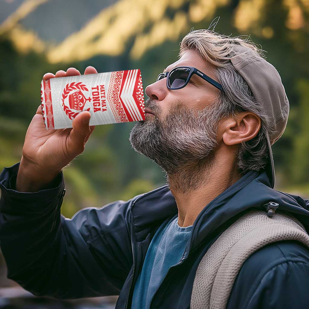 Custom Mate Ma'a Tonga Heritage 4 in 1 Can Cooler Tumbler Pacific Tribal Rugby White Edition - Polynesian Pride
