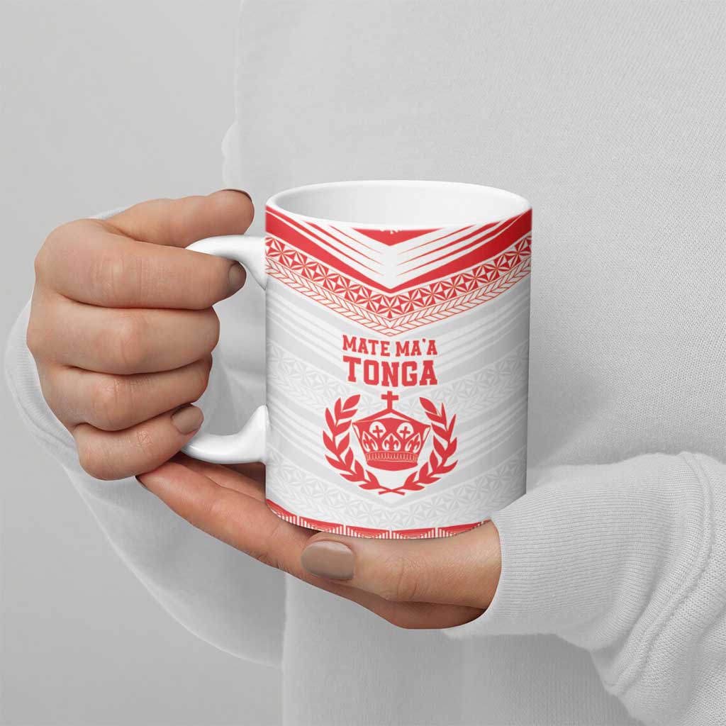 Custom Mate Ma'a Tonga Heritage Ceramic Mug Pacific Tribal Rugby White Edition - Polynesian Pride