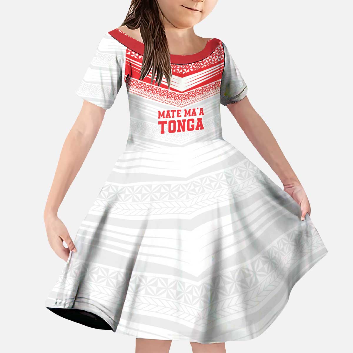 Custom Mate Ma'a Tonga Heritage Family Matching Off The Shoulder Long Sleeve Dress and Hawaiian Shirt Pacific Tribal Rugby White Edition - Polynesian Pride
