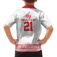 Custom Mate Ma'a Tonga Heritage Family Matching Off Shoulder Short Dress and Hawaiian Shirt Pacific Tribal Rugby White Edition - Polynesian Pride