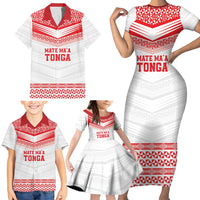 Custom Mate Ma'a Tonga Heritage Family Matching Short Sleeve Bodycon Dress and Hawaiian Shirt Pacific Tribal Rugby White Edition - Polynesian Pride
