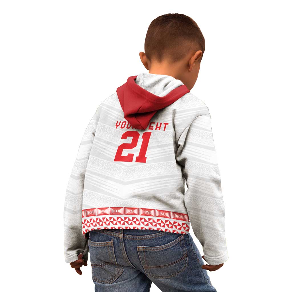 Custom Mate Ma'a Tonga Heritage Kid Hoodie Pacific Tribal Rugby White Edition - Polynesian Pride