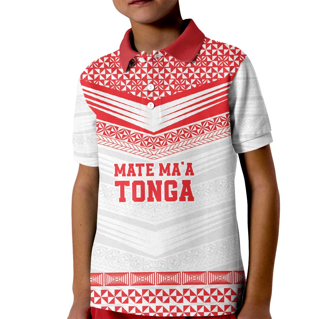 Custom Mate Ma'a Tonga Heritage Kid Polo Shirt Pacific Tribal Rugby White Edition - Polynesian Pride