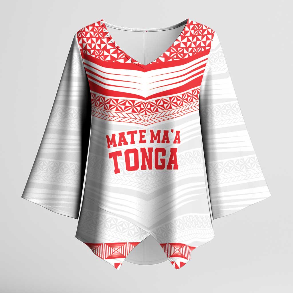 Custom Mate Ma'a Tonga Heritage Kimono Sleeve Blouse Pacific Tribal Rugby White Edition - Polynesian Pride