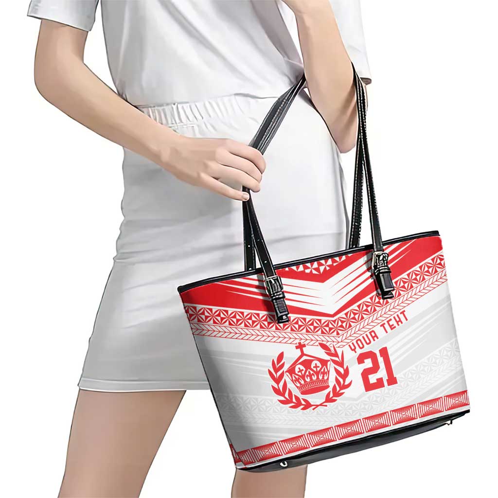 Custom Mate Ma'a Tonga Heritage Leather Tote Bag Pacific Tribal Rugby White Edition - Polynesian Pride