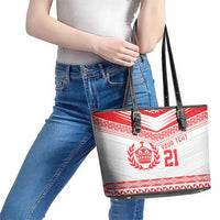 Custom Mate Ma'a Tonga Heritage Leather Tote Bag Pacific Tribal Rugby White Edition - Polynesian Pride