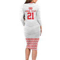 Custom Mate Ma'a Tonga Heritage Long Sleeve Bodycon Dress Pacific Tribal Rugby White Edition - Polynesian Pride