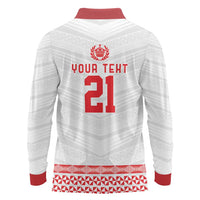 Custom Mate Ma'a Tonga Heritage Long Sleeve Polo Shirt Pacific Tribal Rugby White Edition - Polynesian Pride