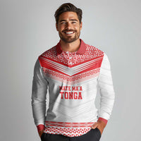 Custom Mate Ma'a Tonga Heritage Long Sleeve Polo Shirt Pacific Tribal Rugby White Edition - Polynesian Pride