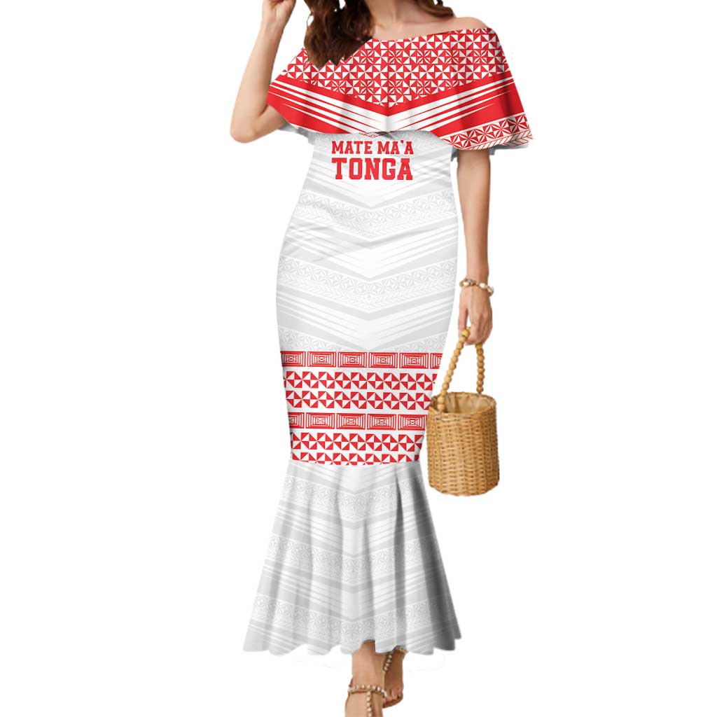 Custom Mate Ma'a Tonga Heritage Mermaid Dress Pacific Tribal Rugby White Edition - Polynesian Pride