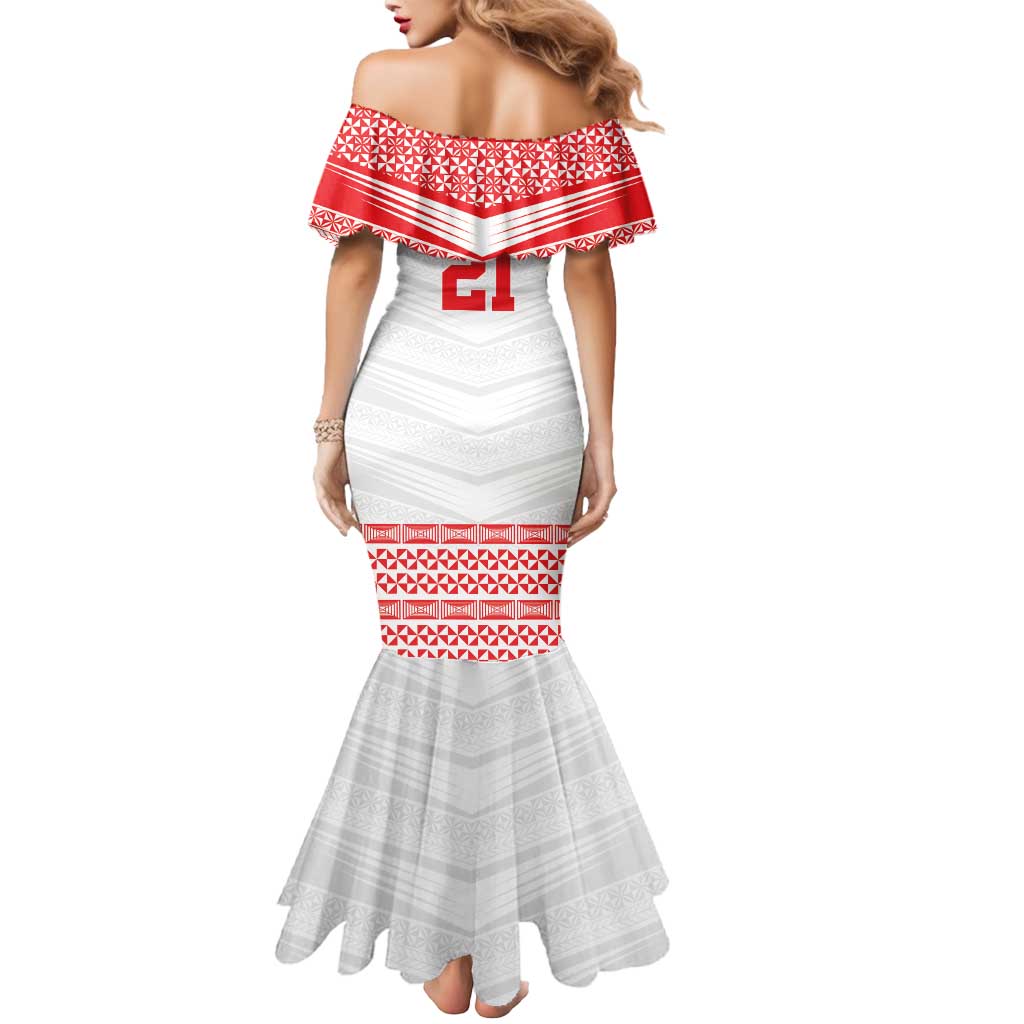 Custom Mate Ma'a Tonga Heritage Mermaid Dress Pacific Tribal Rugby White Edition - Polynesian Pride