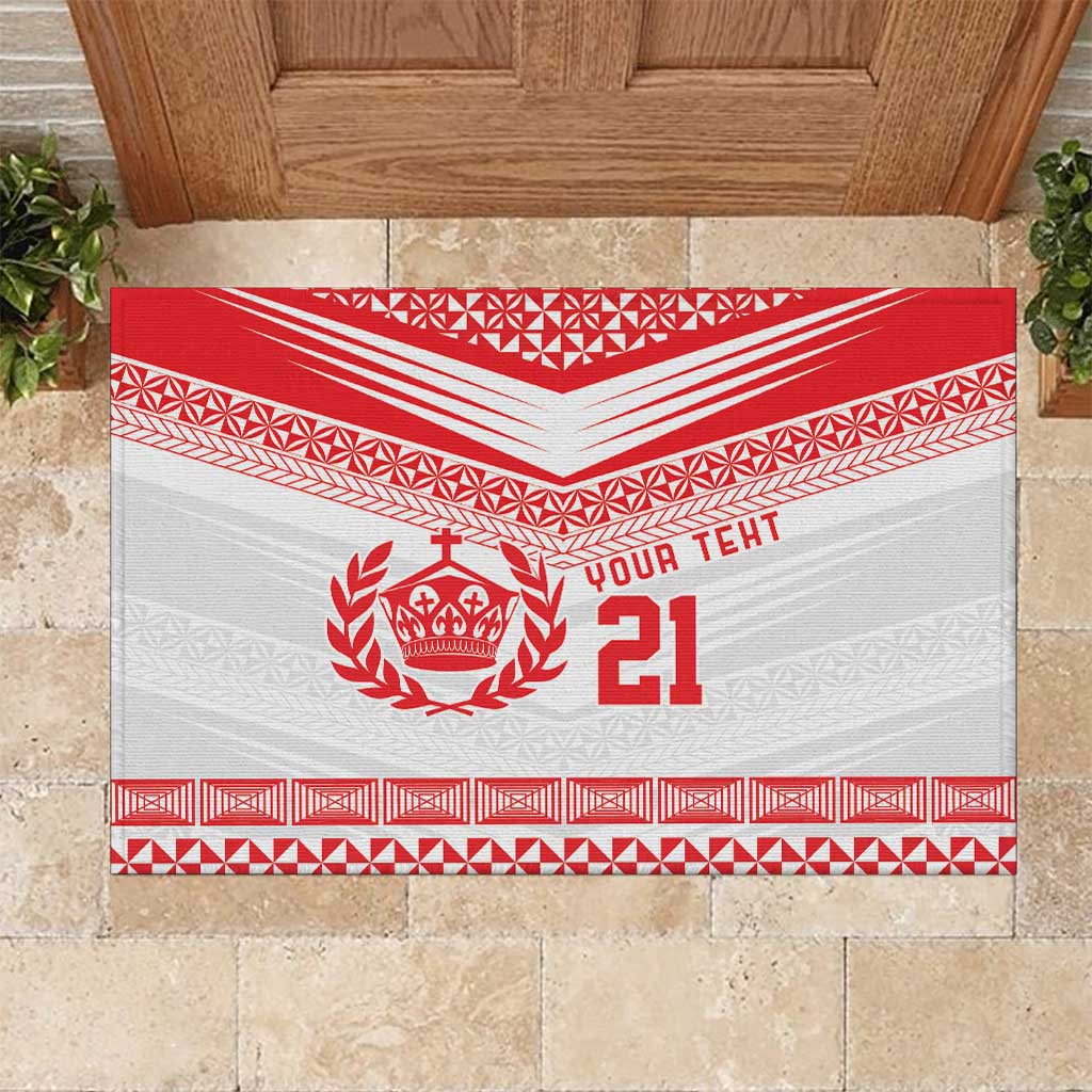 Custom Mate Ma'a Tonga Heritage Rubber Doormat Pacific Tribal Rugby White Edition - Polynesian Pride
