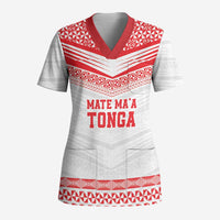 Custom Mate Ma'a Tonga Heritage Scrub Top Pacific Tribal Rugby White Edition - Polynesian Pride