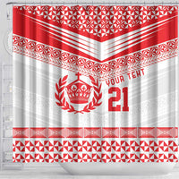 Custom Mate Ma'a Tonga Heritage Shower Curtain Pacific Tribal Rugby White Edition - Polynesian Pride