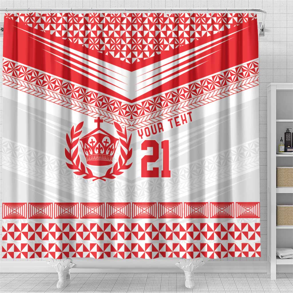 Custom Mate Ma'a Tonga Heritage Shower Curtain Pacific Tribal Rugby White Edition - Polynesian Pride