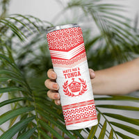 Custom Mate Ma'a Tonga Heritage Skinny Tumbler Pacific Tribal Rugby White Edition - Polynesian Pride