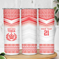 Custom Mate Ma'a Tonga Heritage Skinny Tumbler Pacific Tribal Rugby White Edition - Polynesian Pride