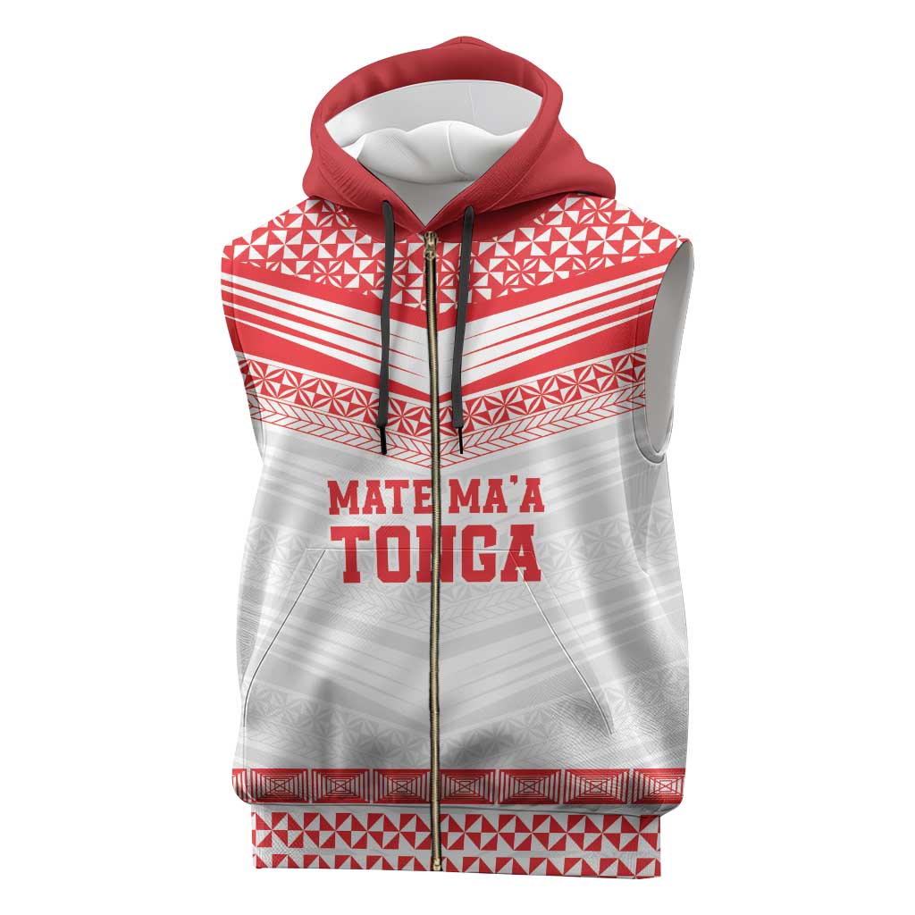 Custom Mate Ma'a Tonga Heritage Sleeveless Zip Hoodie Pacific Tribal Rugby White Edition - Polynesian Pride