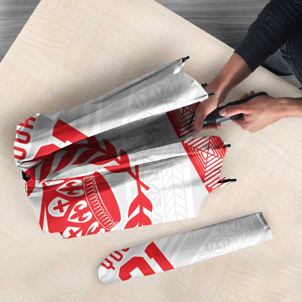 Custom Mate Ma'a Tonga Heritage Umbrella Pacific Tribal Rugby White Edition - Polynesian Pride