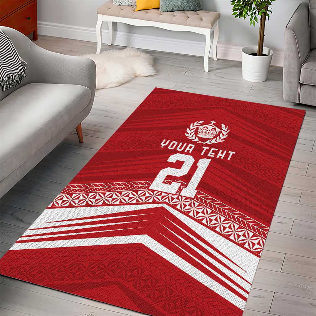 Custom Pacific Rugby Spirit Area Rug Tonga Ngatu Pride Red Edition - Polynesian Pride