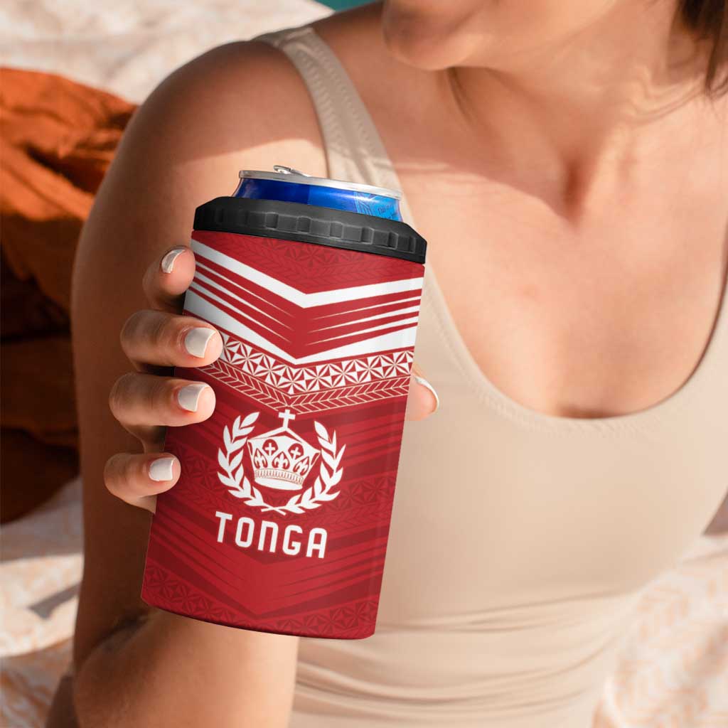 Custom Pacific Rugby Spirit 4 in 1 Can Cooler Tumbler Tonga Ngatu Pride Red Edition - Polynesian Pride