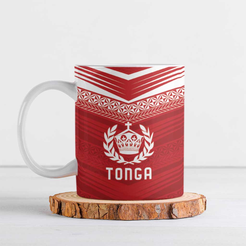 Custom Pacific Rugby Spirit Ceramic Mug Tonga Ngatu Pride Red Edition - Polynesian Pride